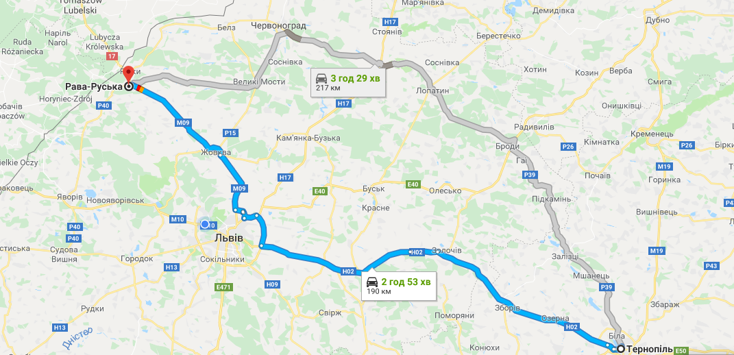 Схема проїзду Тернопіль - Рава-Руська