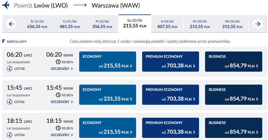 Стоимость билетов на рейс Львов-Варшава (туда и обратно).