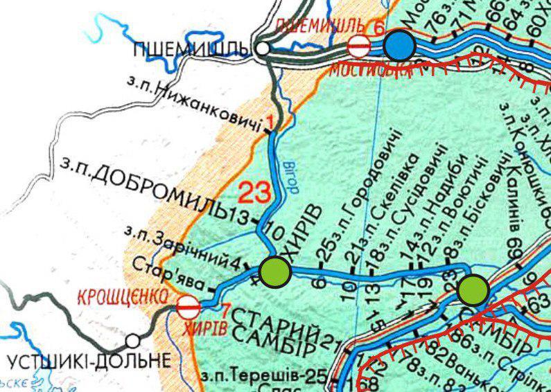 Карта залізничного сполучення Самбір-Хирів-Перемишль