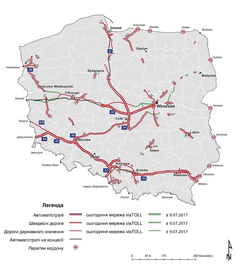 Карта платних доріг Польщі