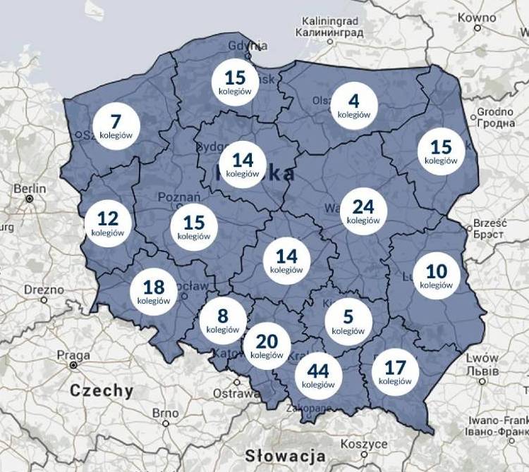 Кількість волонтерських організацій у кожному воєводстві Польщі