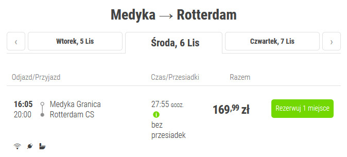Расписание и стоимость билетов на автобус FlixBus по маршруту Медыка-Роттердам