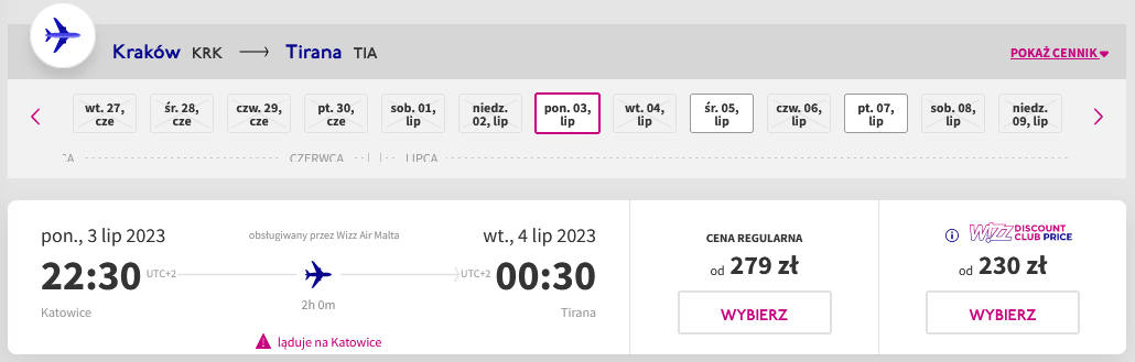Wizz Air Краків - Тірана