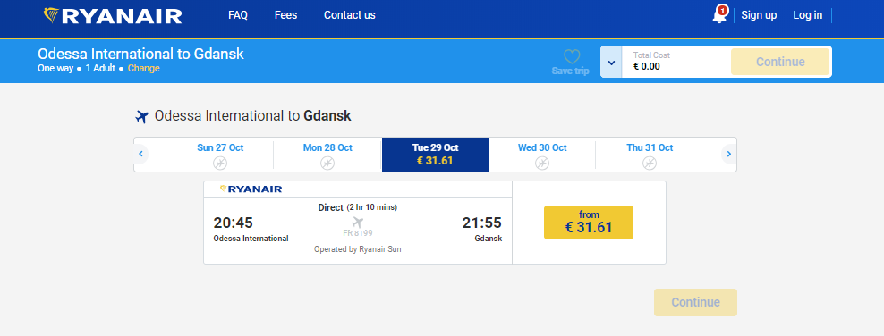 Расписание и цена билетов на авиарейс Одесса-Гданьск