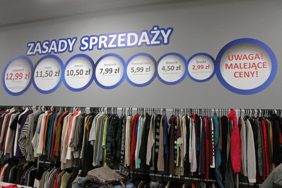 График снижения цен в магазине секонд хенда в в Польше
