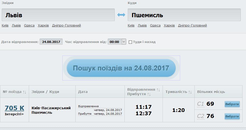 Билеты в Перемышль можно заказать онлайн только на поезд №705/706