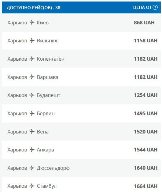 Цены на билеты МАУ из Харькова