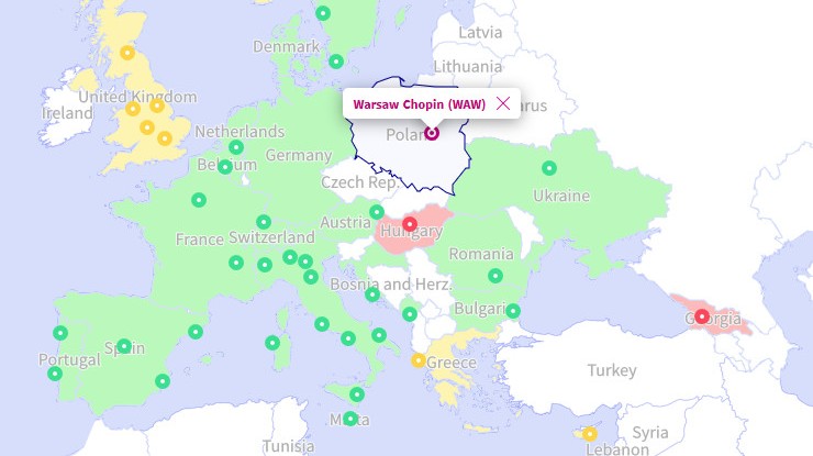 Карта польотів Wizz Air з Варшави