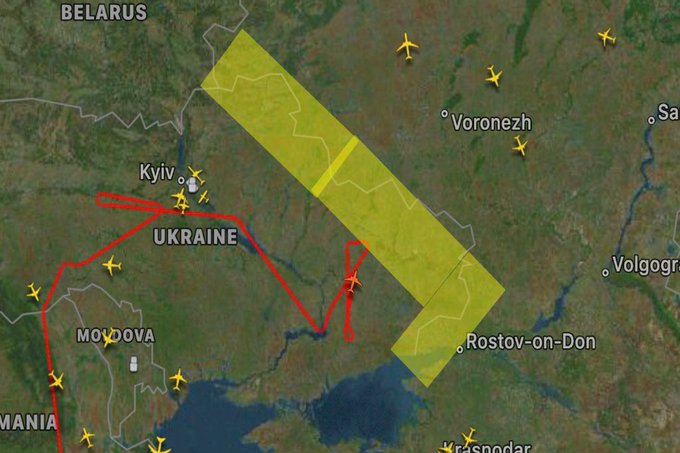 карта зоны действия запрета для полетов над украинско-российской границей 