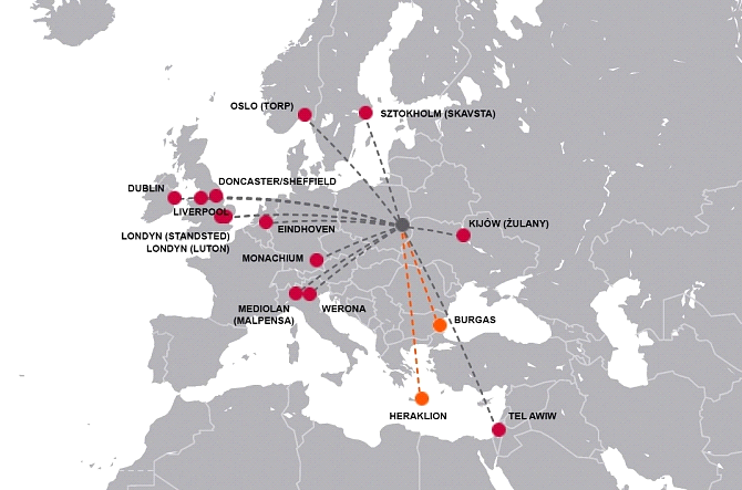 Карта польотів з аеропорту Люблін-Свідник