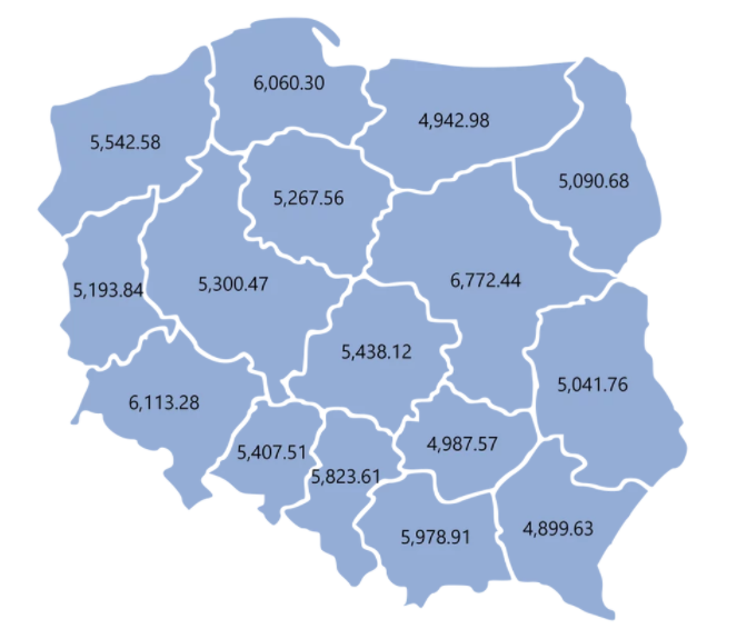карта распределения зарплат в Польше