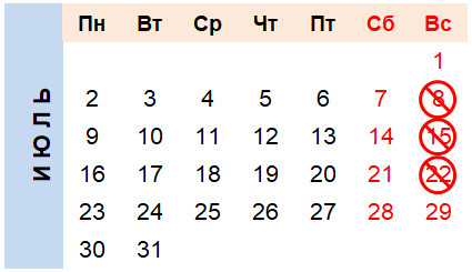 Календарь выходных дней в Польше на июль 2018