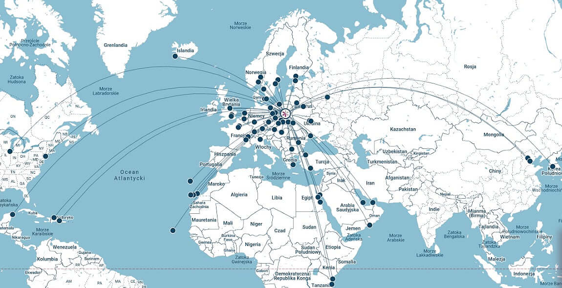 Карта польотів із аеропорту Шопена